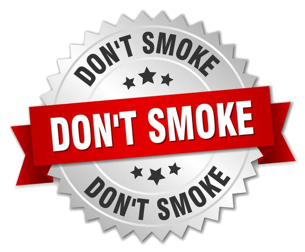 Non fumare distintivo d'argento 3d con nastro rosso — Vettoriale Stock