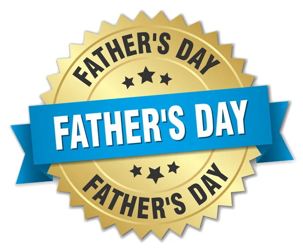 Día del padre insignia de oro 3d con cinta azul — Vector de stock