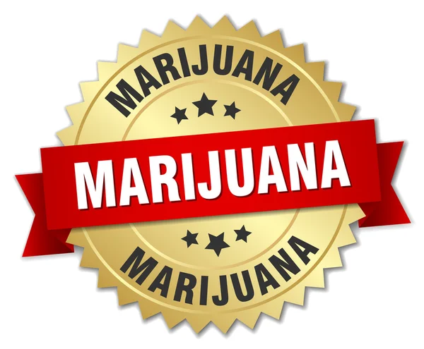 Marihuana 3d zlatý odznak s červenou stužku — Stockový vektor