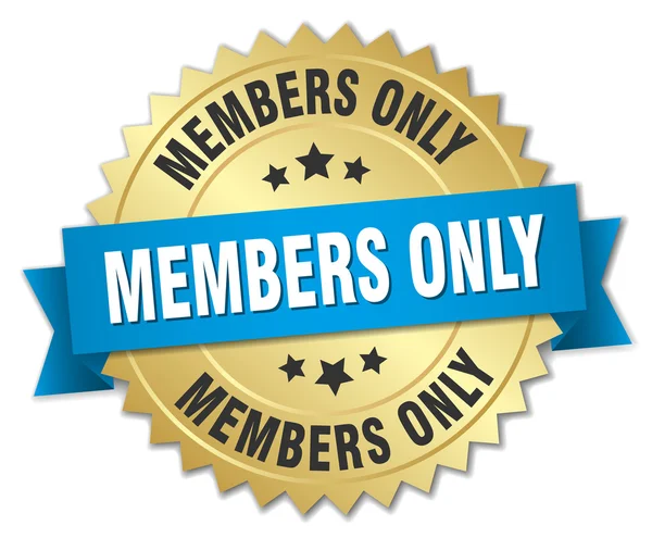 Membres seulement badge en or 3d avec ruban bleu — Image vectorielle