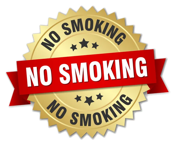 Não fumar crachá de ouro 3d com fita vermelha — Vetor de Stock