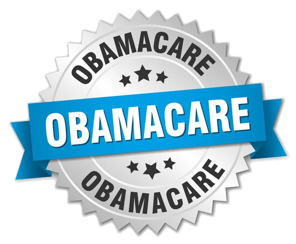 ブルーのリボンと obamacare 3 d シルバー バッジ — ストックベクタ