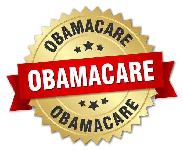 Obamacare insignia de oro 3d con cinta roja — Archivo Imágenes Vectoriales