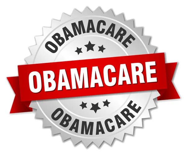 Obamacare 3d silbernes Abzeichen mit roter Schleife — Stockvektor