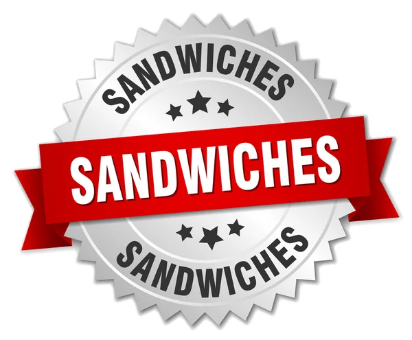 Sándwiches placa de plata 3d con cinta roja — Vector de stock