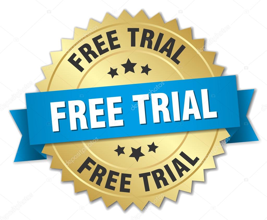 free trial 3d gold badge with blue ribbon