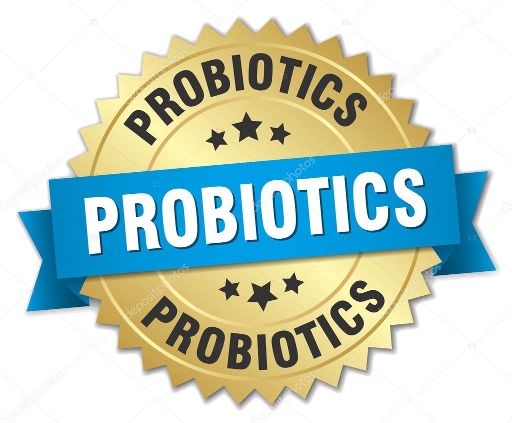 probiotics 3d gold badge with blue ribbon