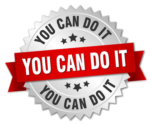 You can do it 3d silver badge with red ribbon — Stock Vector