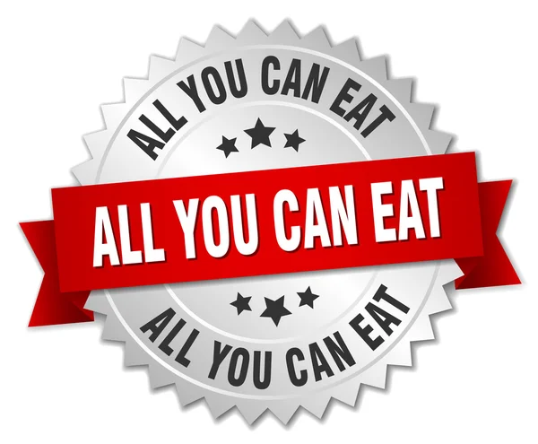 Todo lo que puede comer placa de plata 3d con cinta roja — Archivo Imágenes Vectoriales