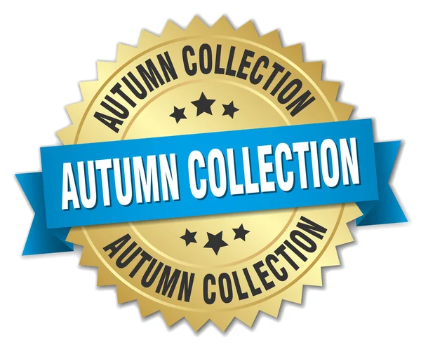Sonbahar koleksiyonu 3d altın rozet mavi kurdele ile — Stok Vektör