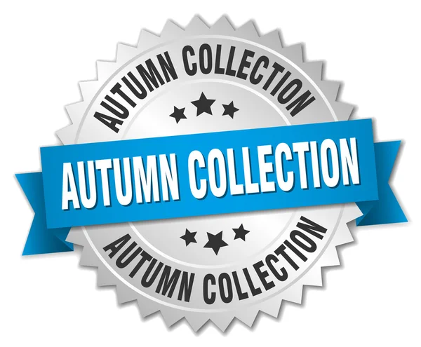 Insigne argent 3d collection automne avec ruban bleu — Image vectorielle