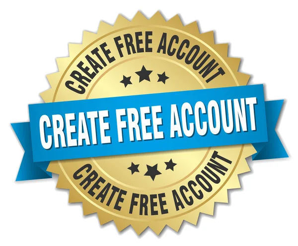 Crear cuenta gratis insignia de oro 3d con cinta azul — Vector de stock