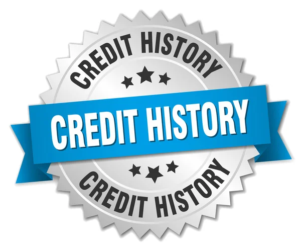 Crédito história emblema de prata 3d com fita azul — Vetor de Stock