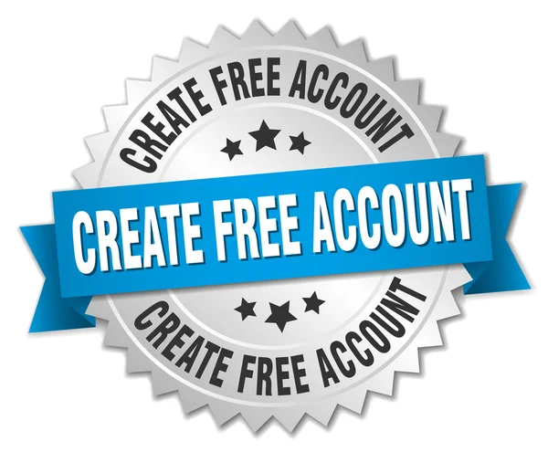 Créer un compte gratuit badge argent 3d avec ruban bleu — Image vectorielle
