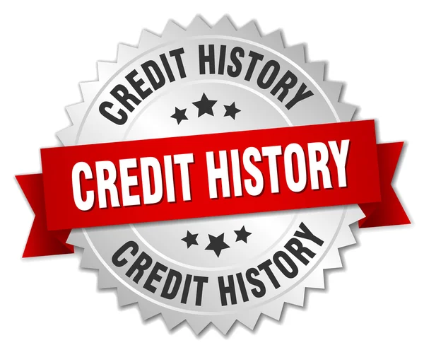 Historial de crédito insignia de plata 3d con cinta roja — Archivo Imágenes Vectoriales