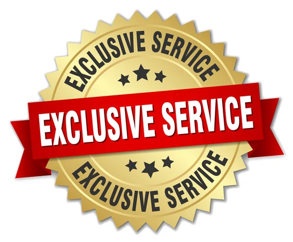 Exclusive service 3d gold badge with red ribbon — Stockový vektor