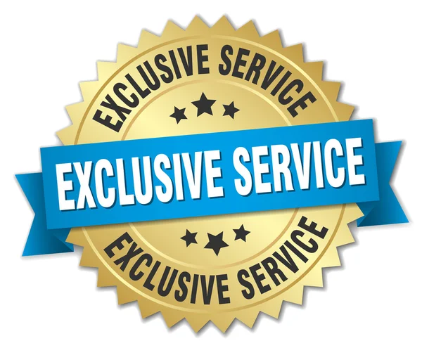 Exclusive service 3d gold badge with blue ribbon — Wektor stockowy