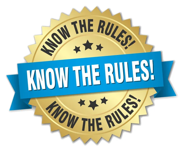 Знати правила! 3D золотий значок з блакитною стрічкою — стоковий вектор