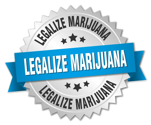 合法化大麻 3d 银徽章与蓝丝带 — 图库矢量图片