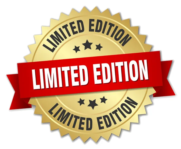 Limitowana edycja 3d złota odznaka z czerwoną wstążką — Wektor stockowy