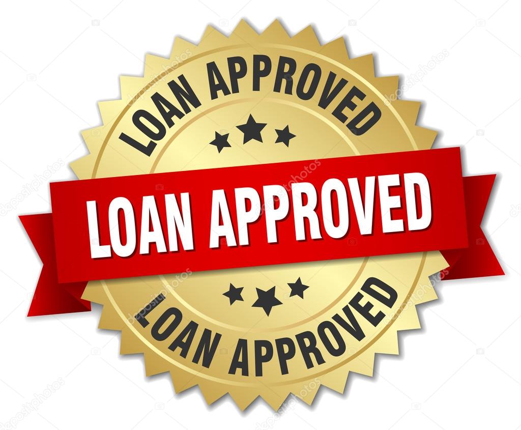 loan approved 3d gold badge with red ribbon