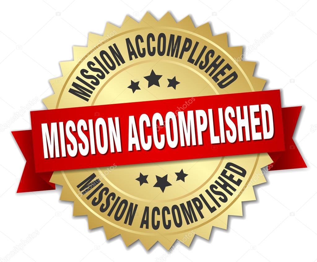 mission accomplished 3d gold badge with red ribbon