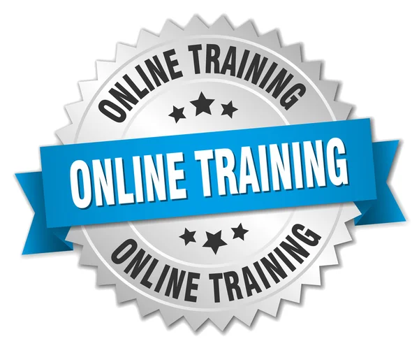 Online training 3d silver badge con nastro blu — Vettoriale Stock