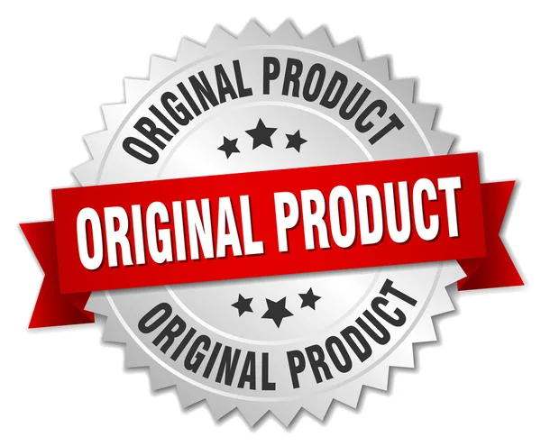 Producto original insignia de plata 3d con cinta roja — Archivo Imágenes Vectoriales
