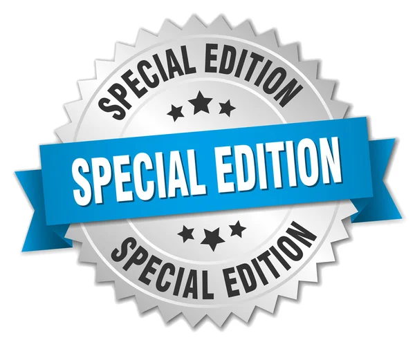 Edición especial placa de plata 3d con cinta azul — Vector de stock
