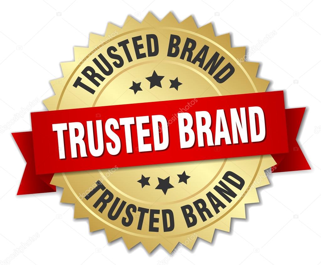 trusted brand 3d gold badge with red ribbon