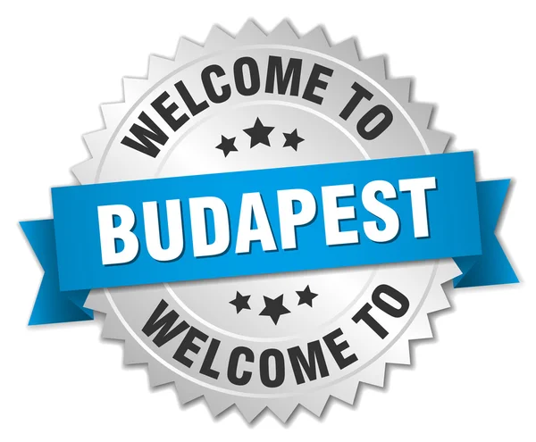 Badge Budapest 3d argent avec ruban bleu — Image vectorielle