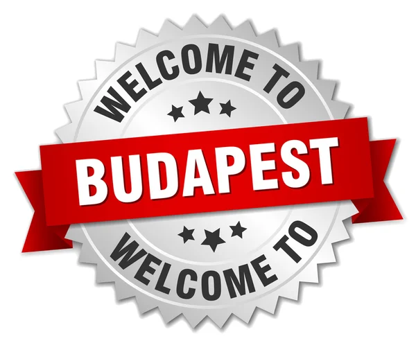 Badge Budapest 3d argent avec ruban rouge — Image vectorielle