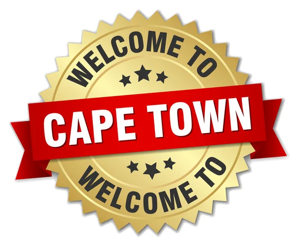 Kapstadt 3d Gold Abzeichen mit roter Schleife — Stockvektor