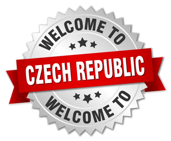 Czech Republic 3d silver badge with red ribbon — Stok Vektör