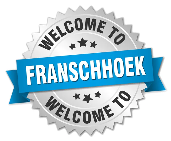 Franschhoek 3d silver badge with blue ribbon — 图库矢量图片