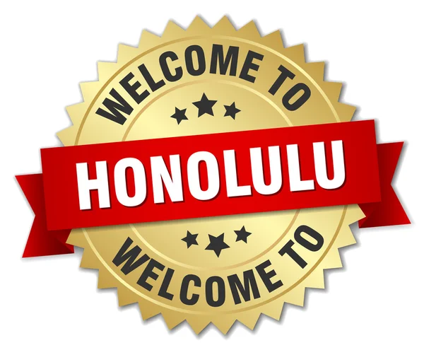 Honolulu 3d guld badge med rødt bånd – Stock-vektor