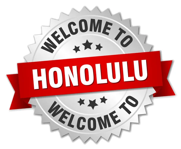 Insigne Honolulu argent 3d avec ruban rouge — Image vectorielle