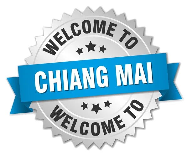 Chiang mai 3d distintivo d'argento con nastro blu — Vettoriale Stock