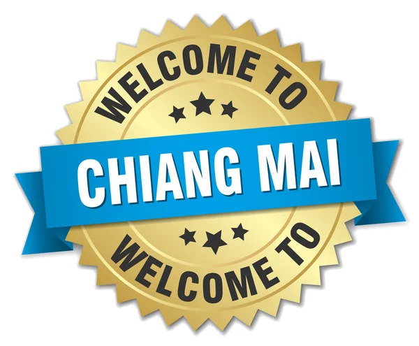 Chiang mai 3d distintivo d'oro con nastro blu — Vettoriale Stock