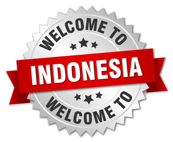 Indonesia 3d distintivo d'argento con nastro rosso — Vettoriale Stock