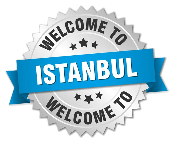 Istanbul 3d stříbrný odznak s modrou stužkou — Stockový vektor