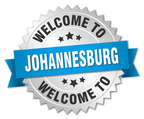 Johannesburg 3d silver badge with blue ribbon — Stock Vector