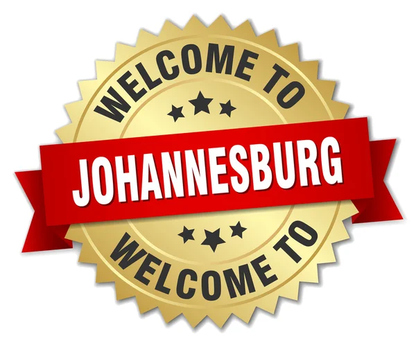 Distintivo Johannesburg in oro 3d con nastro rosso — Vettoriale Stock