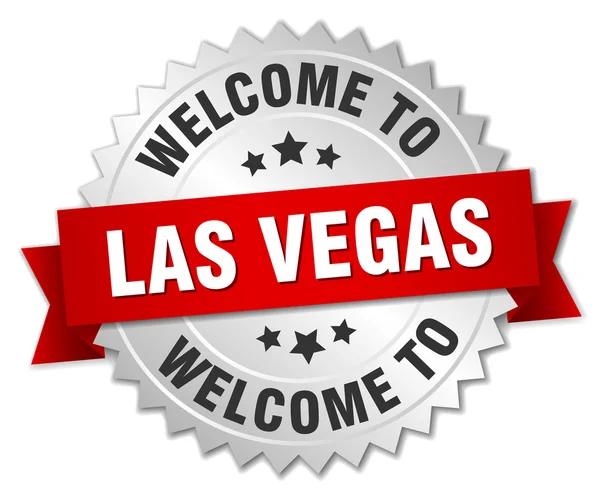 Insigne Las Vegas argent 3d avec ruban rouge — Image vectorielle