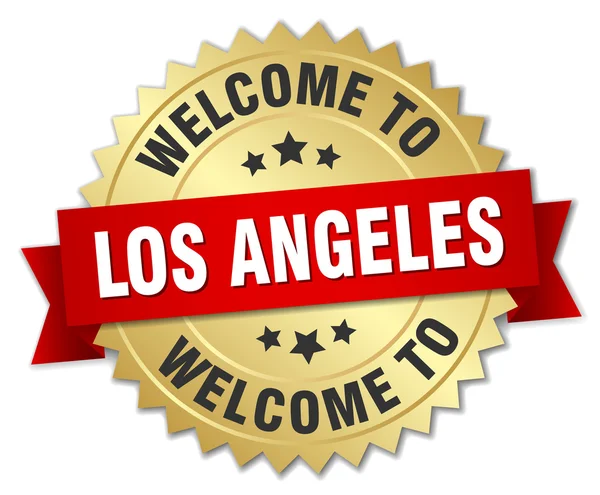 Los Angeles 3d złota odznaka z czerwoną wstążką — Wektor stockowy