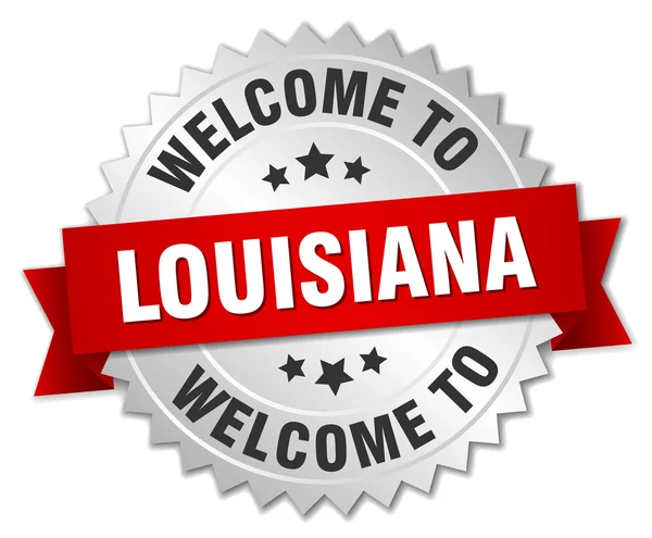 Insignia de plata de Louisiana 3d con cinta roja — Vector de stock