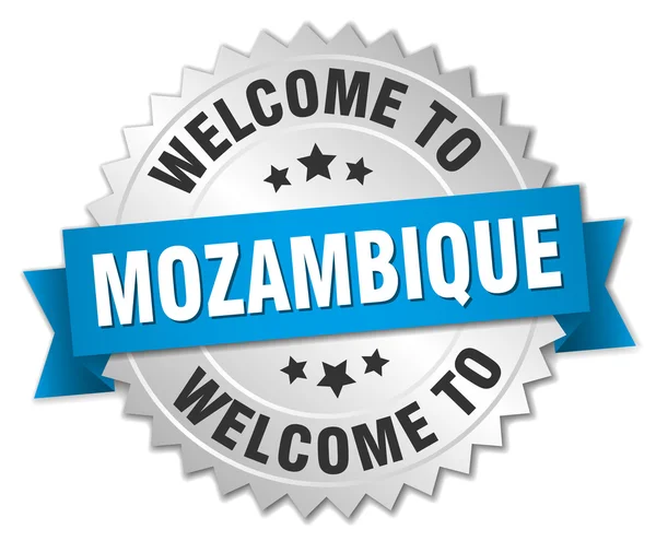 Emblema de prata 3d Moçambique com fita azul — Vetor de Stock