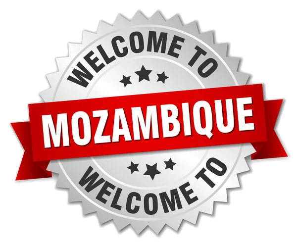 Emblema de prata 3d Moçambique com fita vermelha — Vetor de Stock
