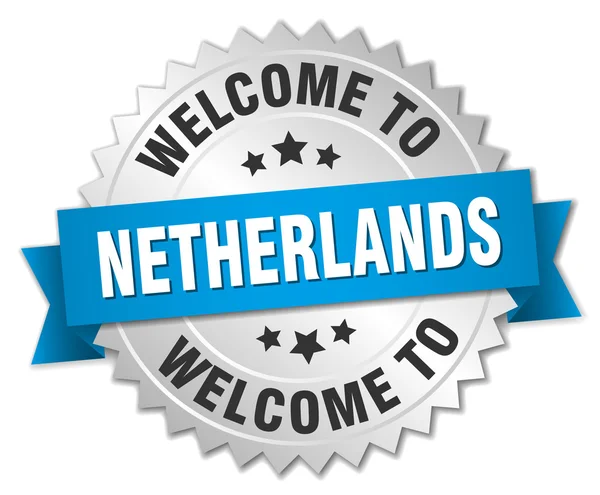Emblema de prata 3d Países Baixos com fita azul — Vetor de Stock