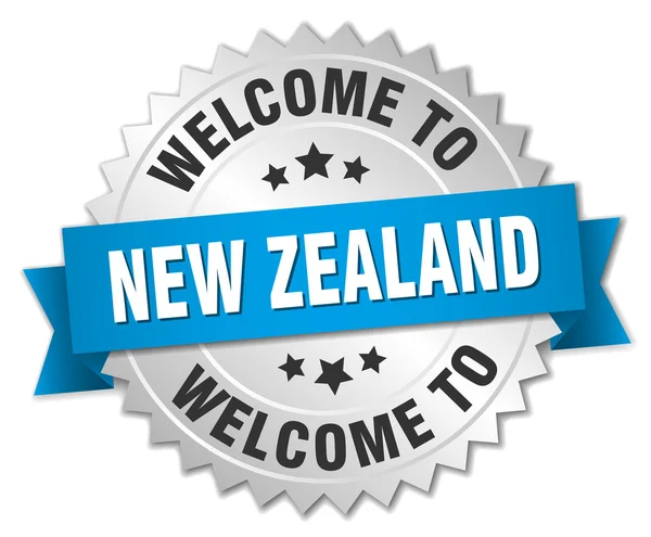 Nowa Zelandia 3d znaczek srebrny z niebieską wstążką — Wektor stockowy